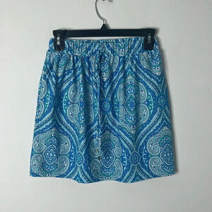 Jude Connally Blue Paisley Drawstring Mini Skirt